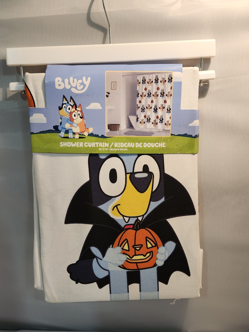 Bluey Halloween Shower Curtain – Blue and Black